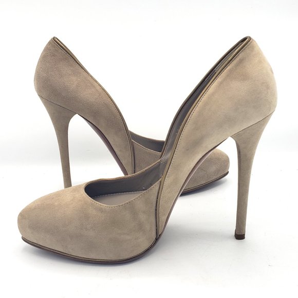 Ralph Lauren Purple Label Stilettos Gray Suede Platform Almond Toes Pumps 9 B - Picture 6 of 10